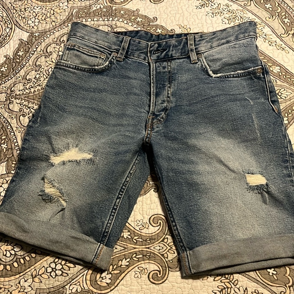 & Denim distressed slim fit shorts